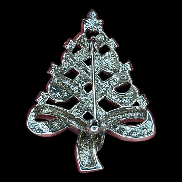 Vintage Christmas Tree Brooch & Holiday Pins Lot Red Green Rhinestone Gold Tone - Picture 3 of 13